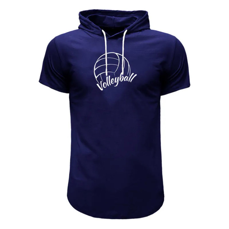 تی شرت کلاه دار آستین کوتاه مردانه نخی سرمه ای مدل والیبال