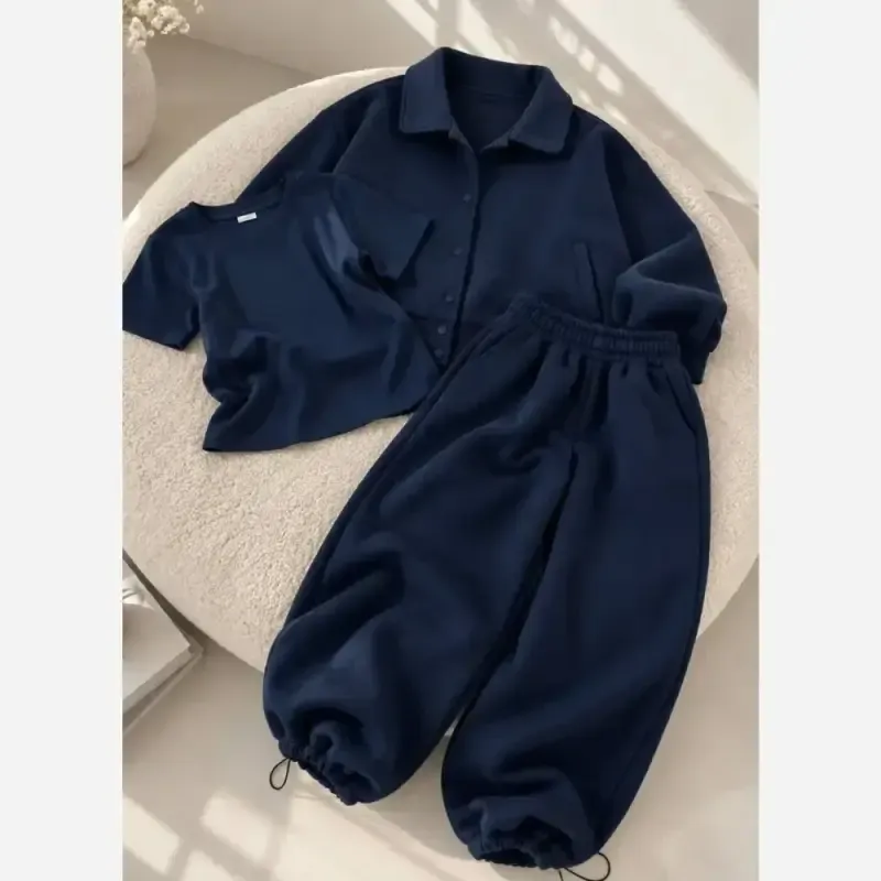 ست سه تیکه بامبر شلوار و تیشرت مدل مایلا جنس دورس حوله ای توکرکی فریسایز