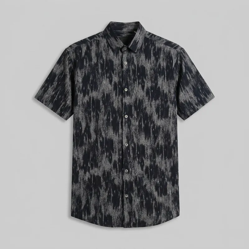 پیراهن آستین کوتاه مردانه مدل نسل زد الیاف نخی طرح هندسی